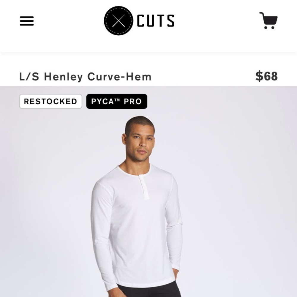 Cuts L/S Henley Curve Hem White
